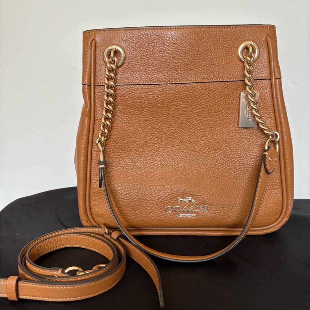Coach Brown Leather Shoulder Bag with Gold Accents